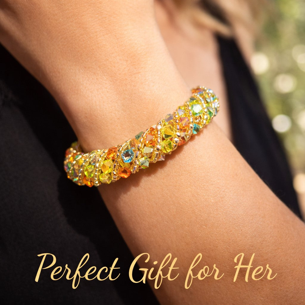 Multicolor Swarovski Beaded Bracelet, Luxury Sparkle Jewelry, Handmade Statement Bracelet, Gift for Her