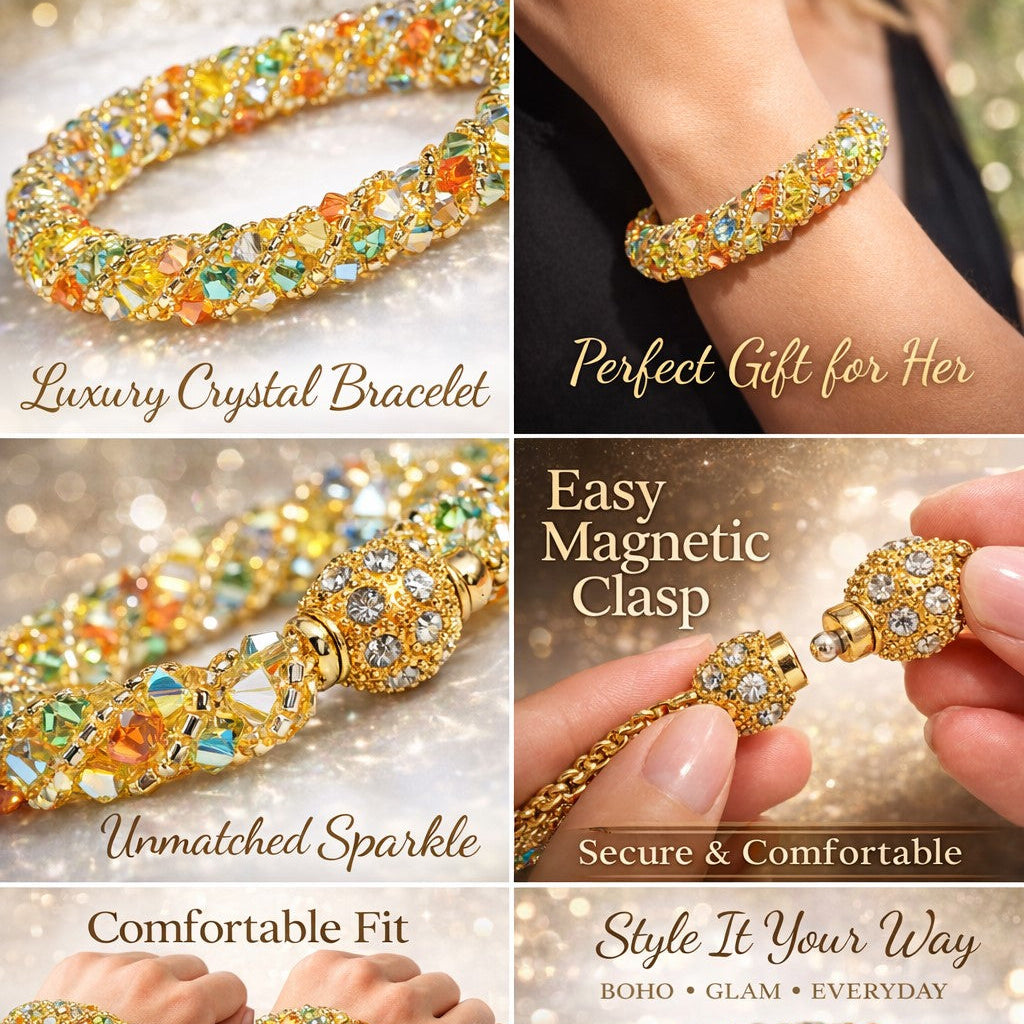 Multicolor Swarovski Beaded Bracelet, Luxury Sparkle Jewelry, Handmade Statement Bracelet, Gift for Her