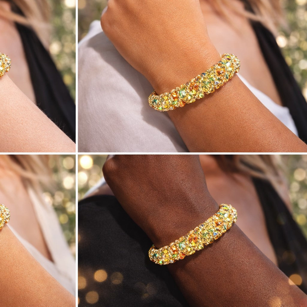 Multicolor Swarovski Beaded Bracelet, Luxury Sparkle Jewelry, Handmade Statement Bracelet, Gift for Her