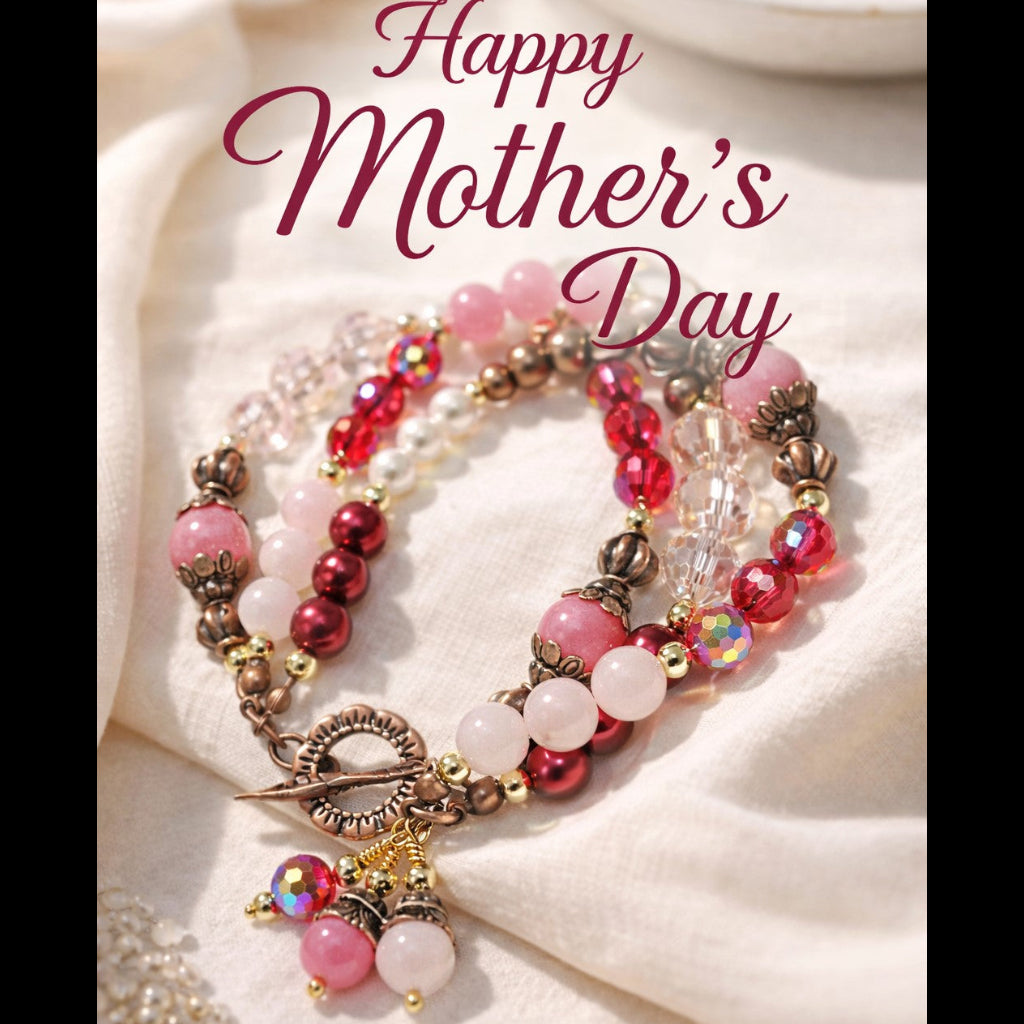 Rose Quartz & Agate Triple Layer Wire-Wrapped Toggle Bracelet