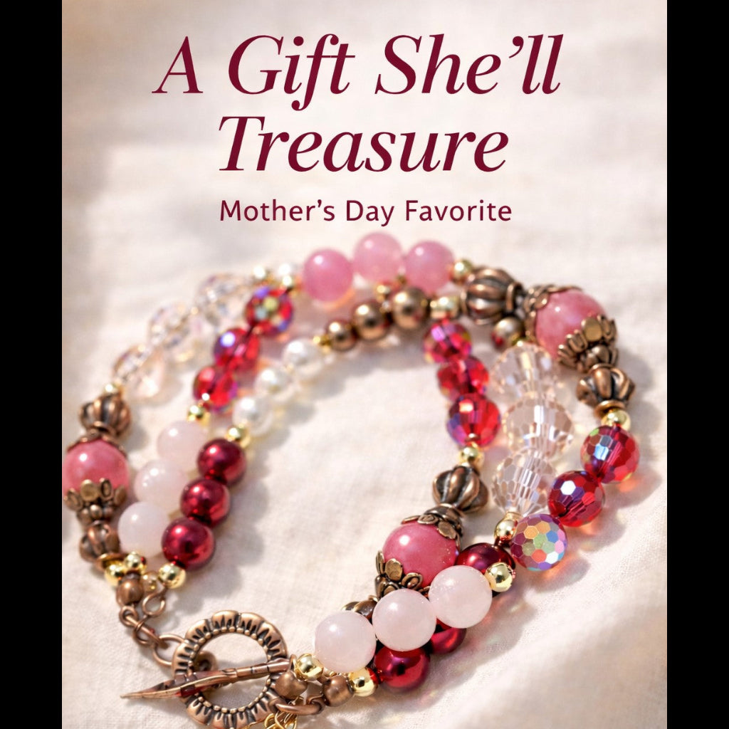 Rose Quartz & Agate Triple Layer Wire-Wrapped Toggle Bracelet
