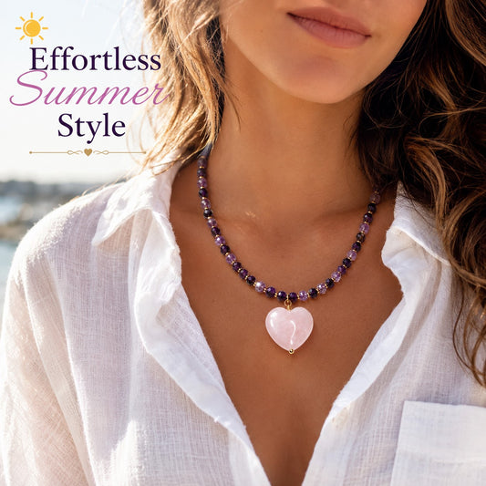 Amethyst & Rose Quartz Heart Necklace