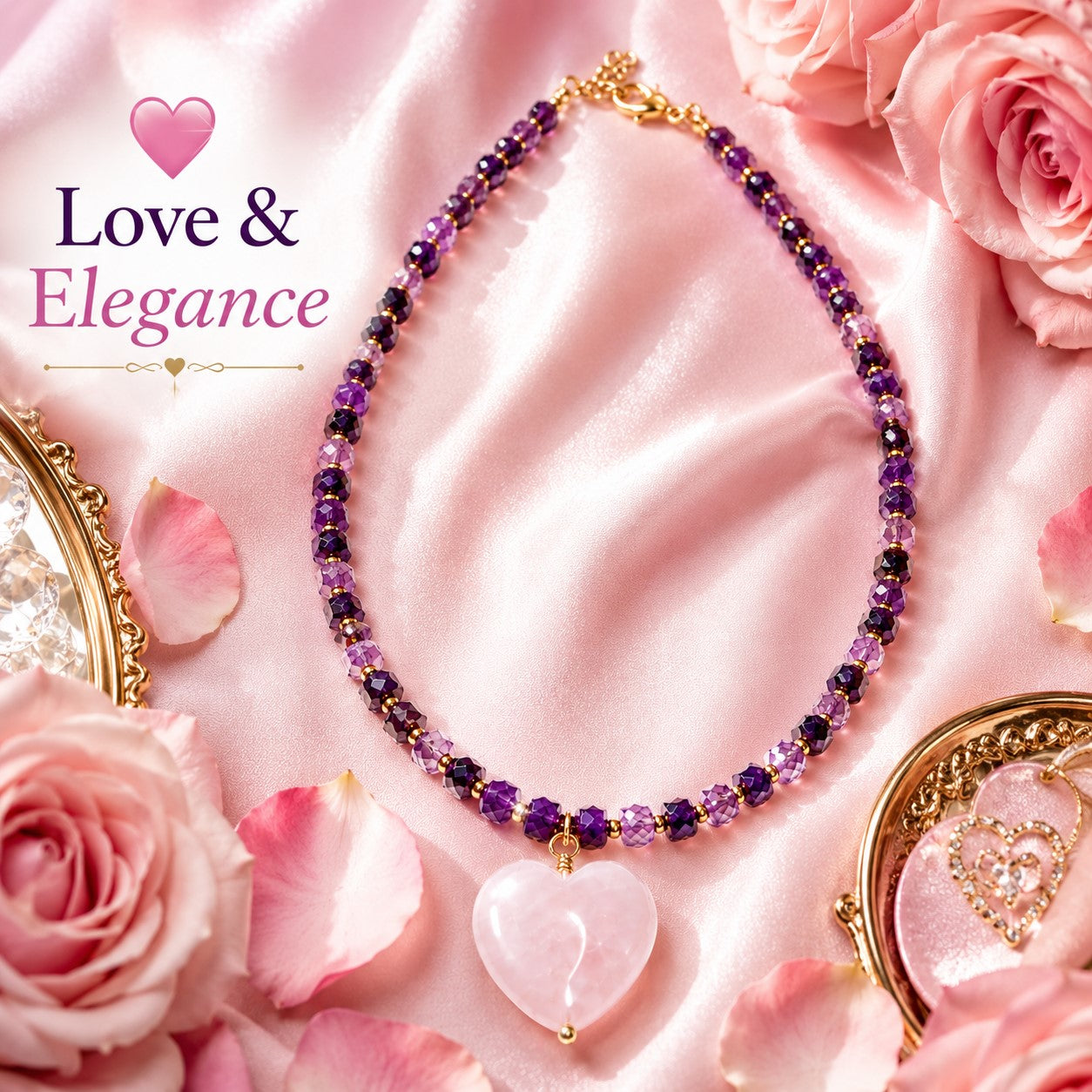 Amethyst & Rose Quartz Heart Necklace