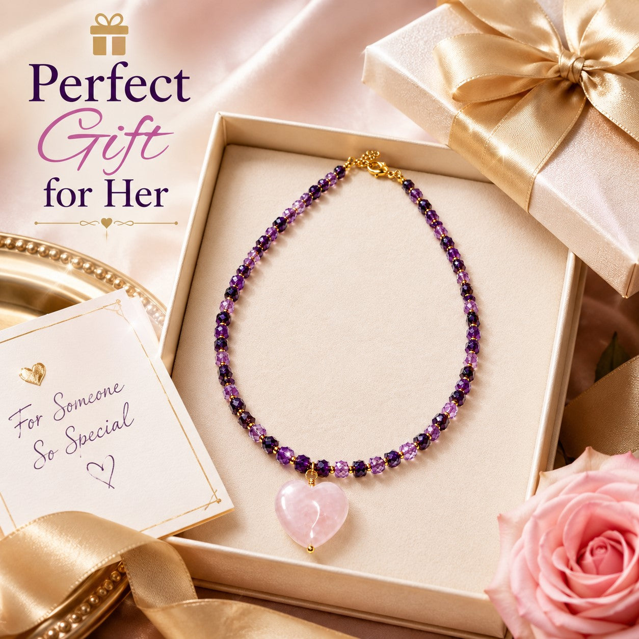 Amethyst & Rose Quartz Heart Necklace