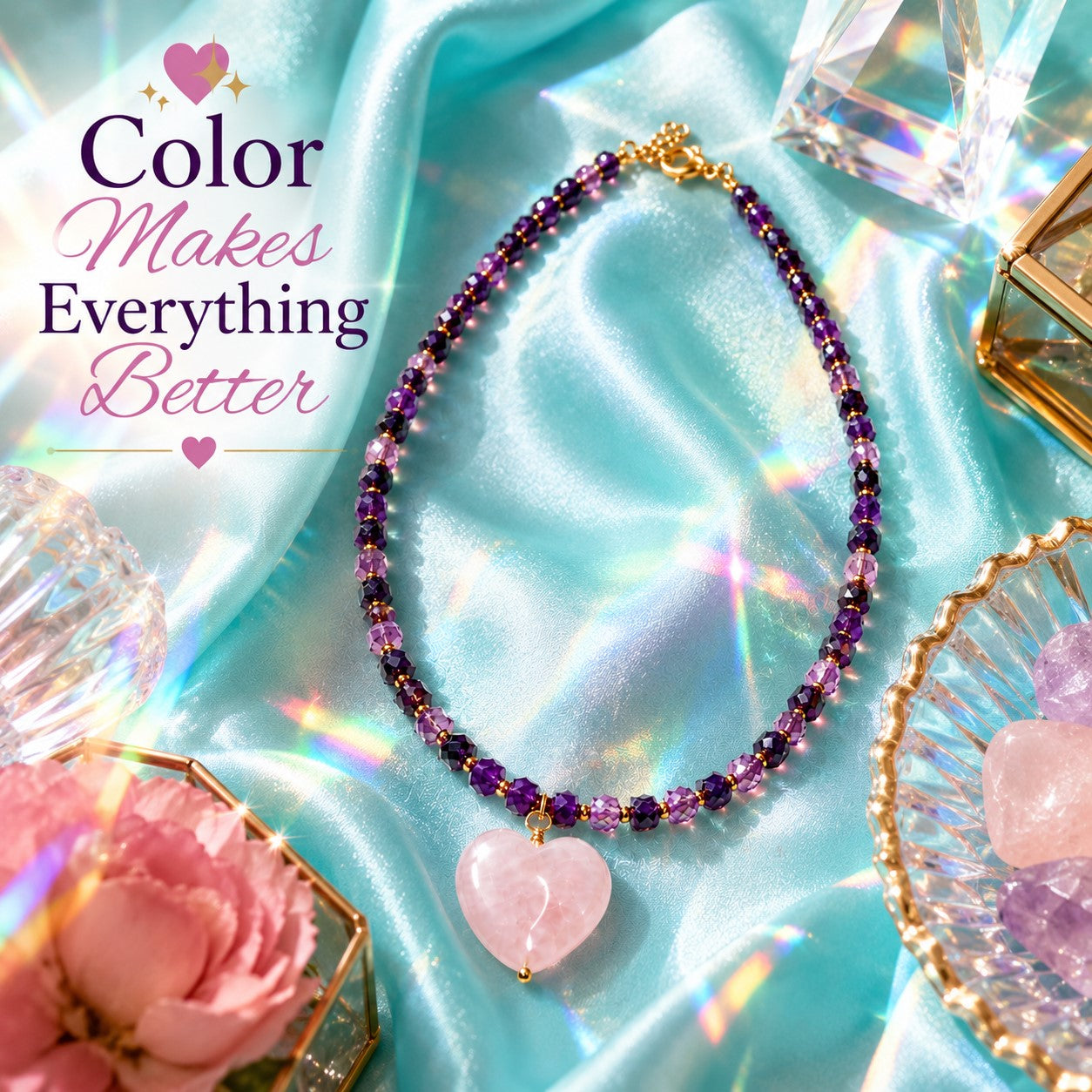 Amethyst & Rose Quartz Heart Necklace
