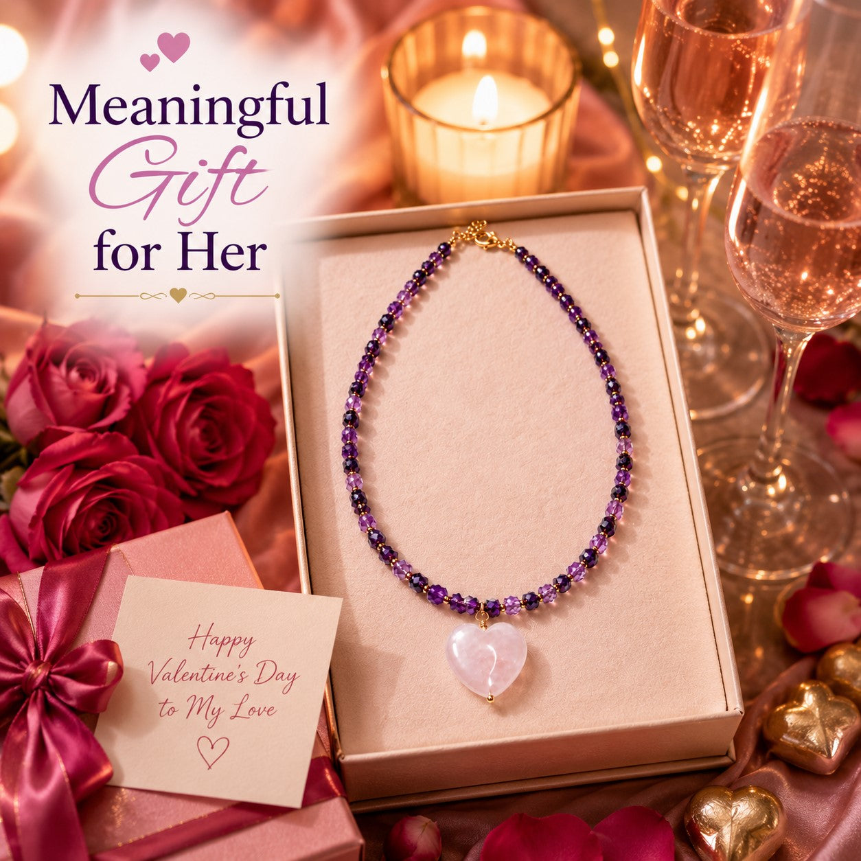 Amethyst & Rose Quartz Heart Necklace