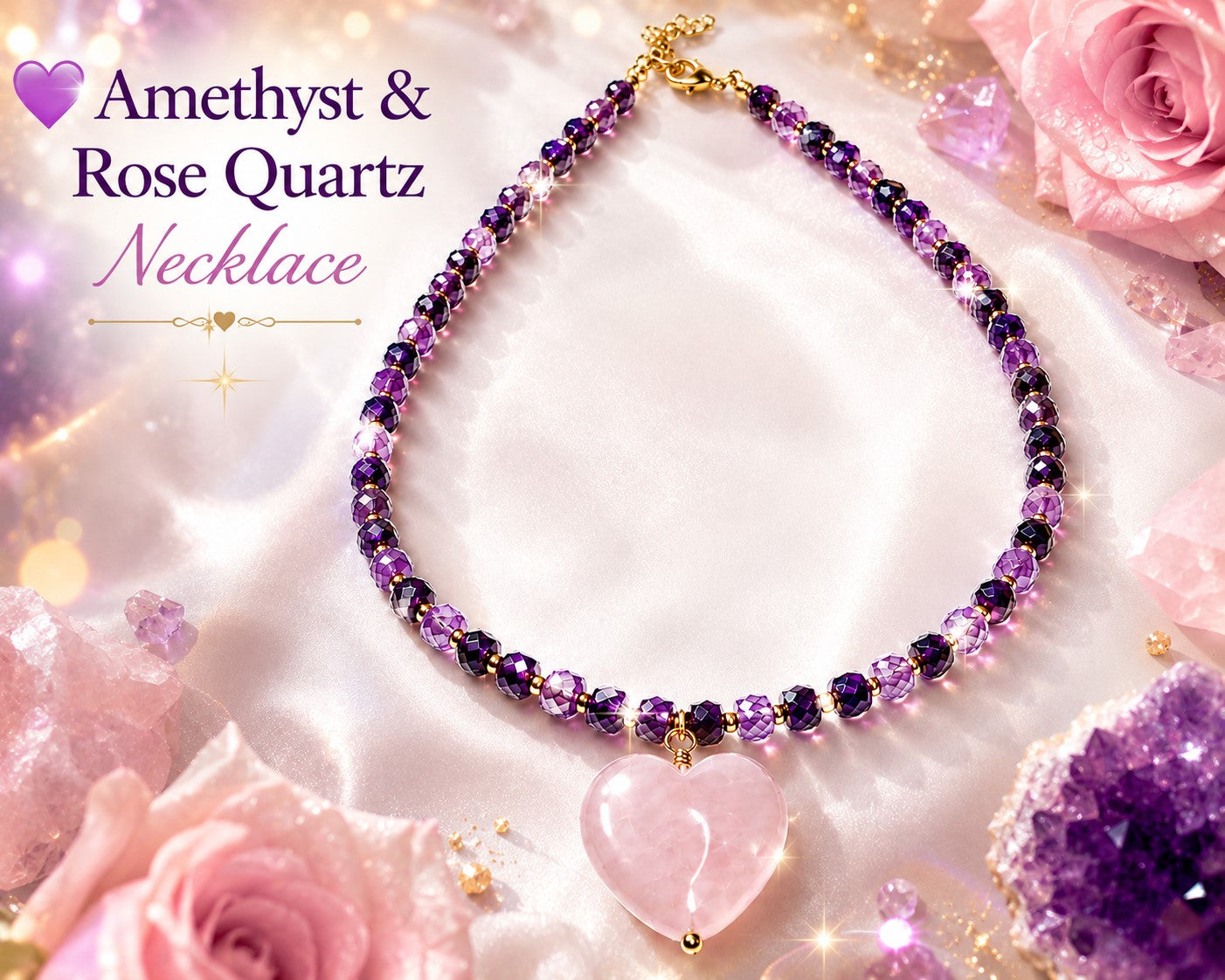 Amethyst & Rose Quartz Heart Necklace