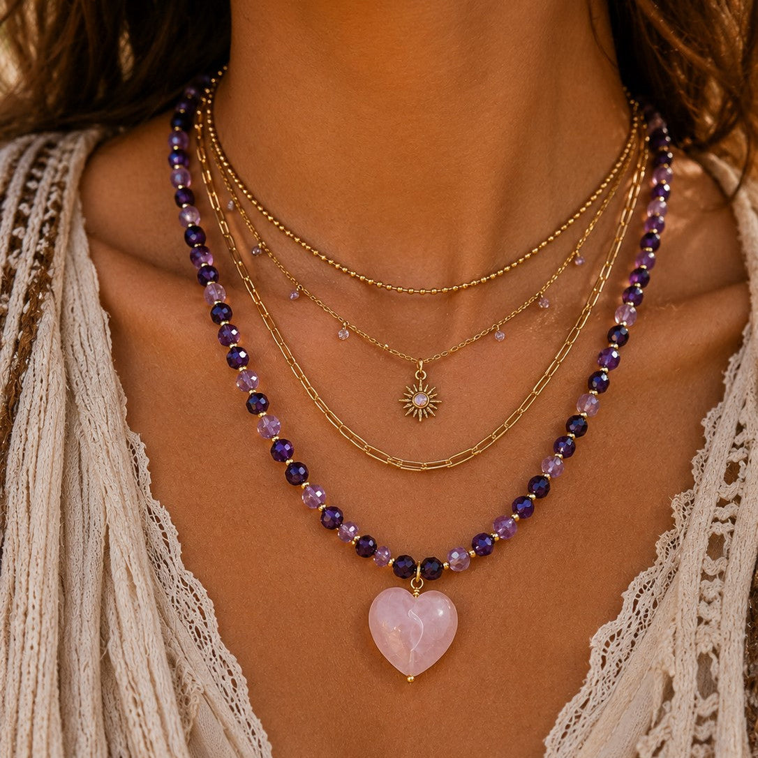 Amethyst & Rose Quartz Heart Necklace