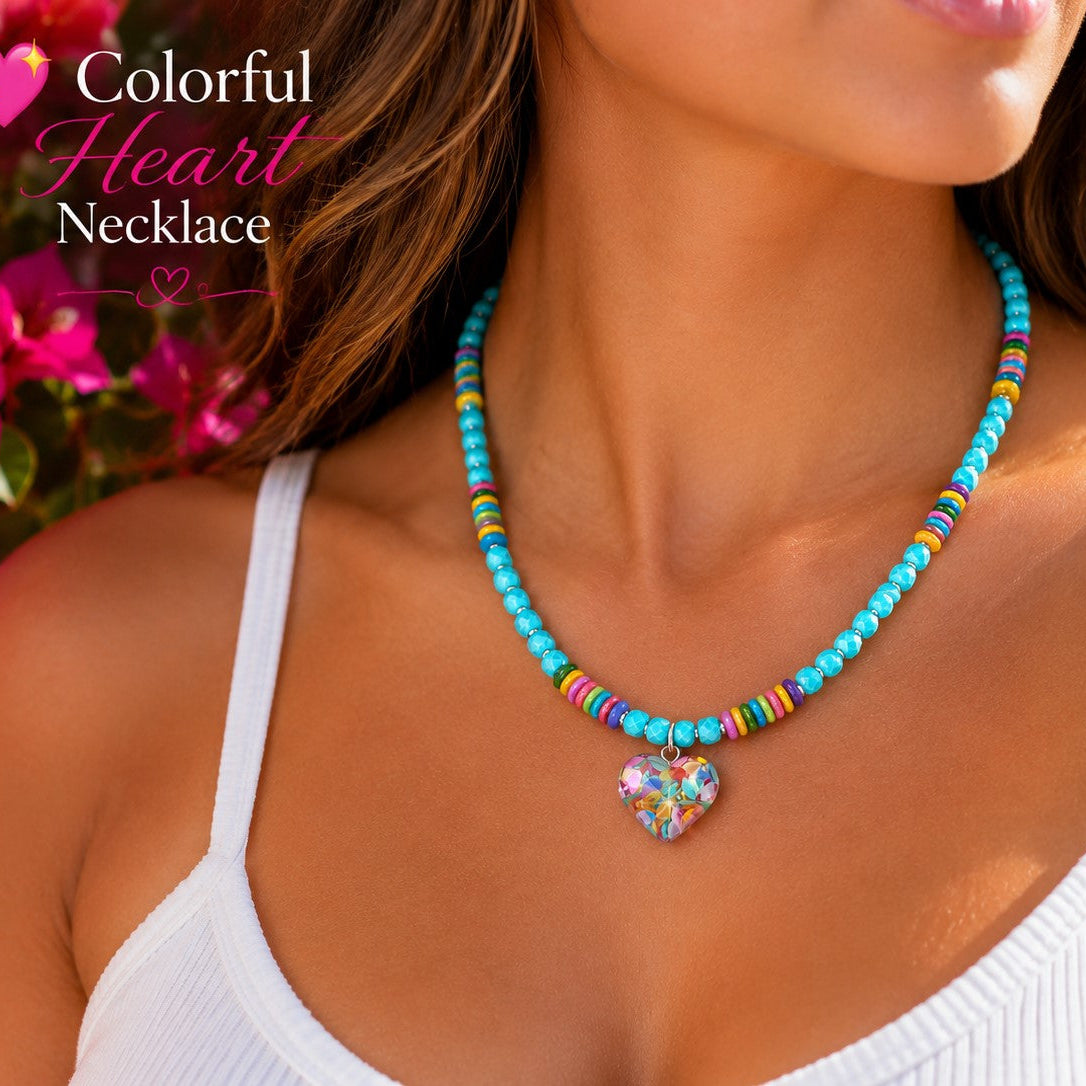 Blue Turquoise Magnesite Necklace Resin Heart Pendant