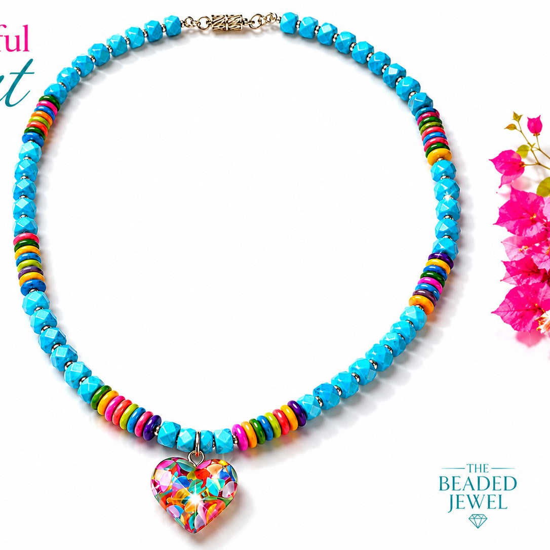 Blue Turquoise Magnesite Necklace Resin Heart Pendant