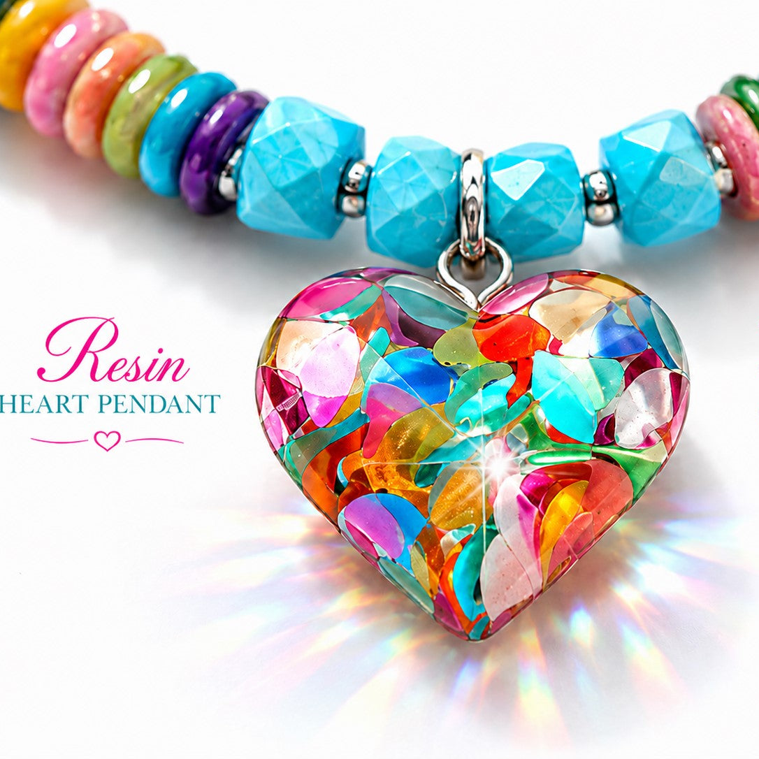 Blue Turquoise Magnesite Necklace Resin Heart Pendant