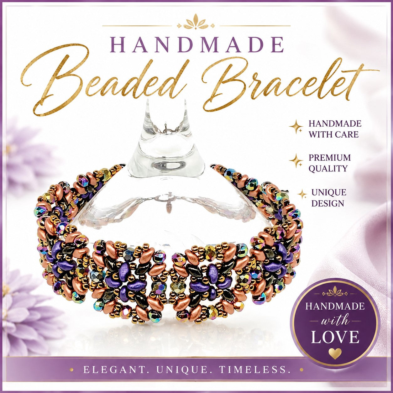 Handwoven Seed Bead Jewelry – Purple Bronze Boho Bracelet
