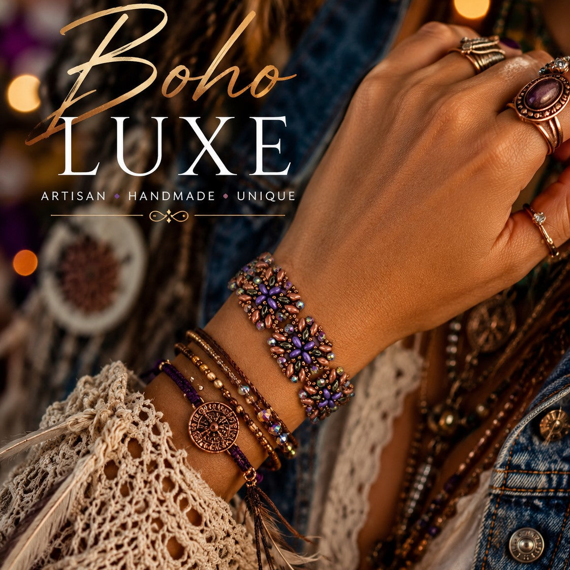 Handwoven Seed Bead Jewelry – Purple Bronze Boho Bracelet