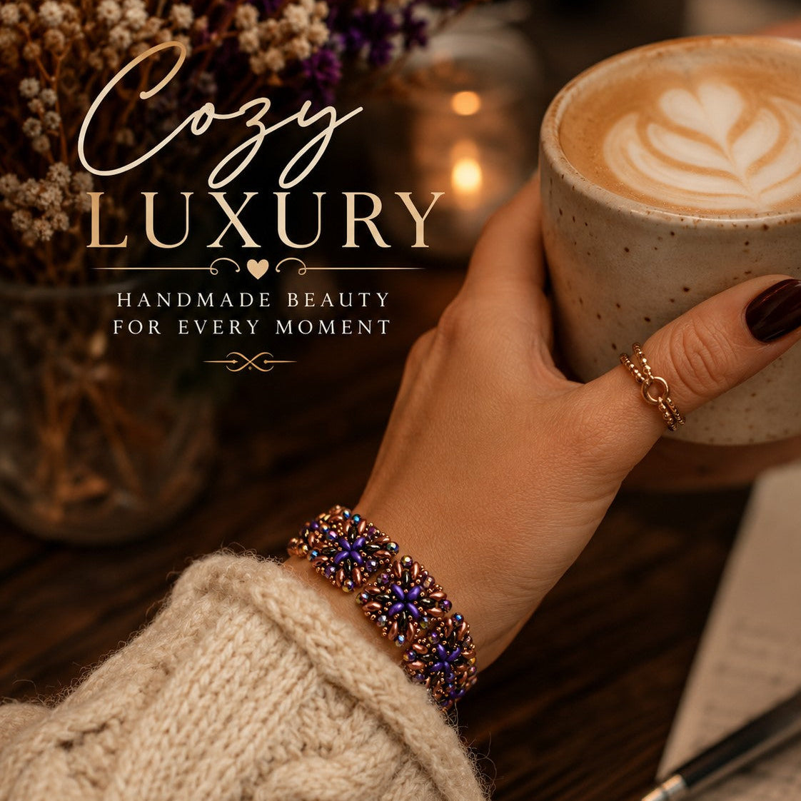 Handwoven Seed Bead Jewelry – Purple Bronze Boho Bracelet