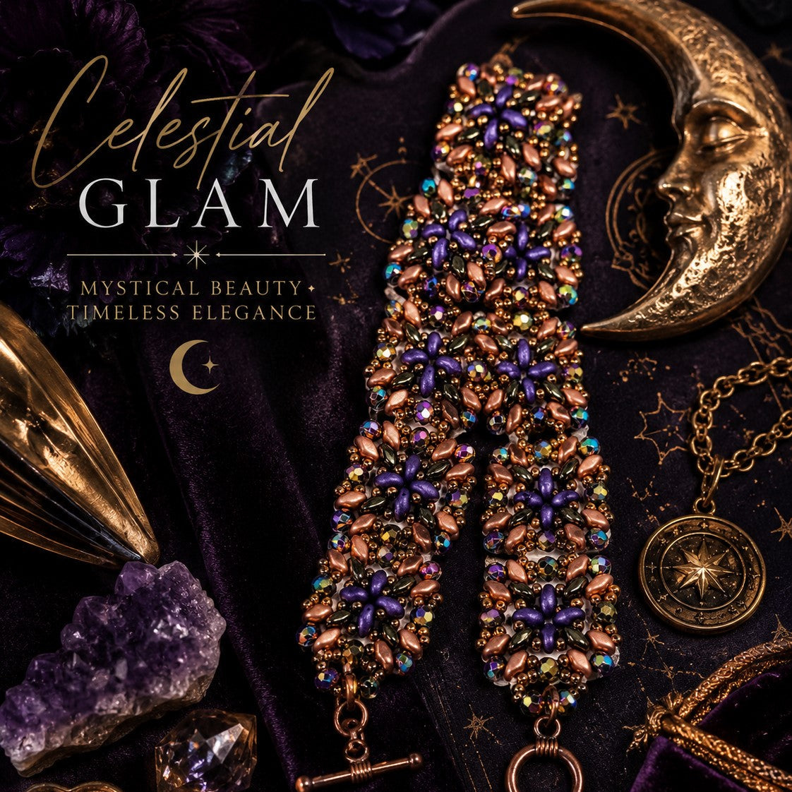 Handwoven Seed Bead Jewelry – Purple Bronze Boho Bracelet