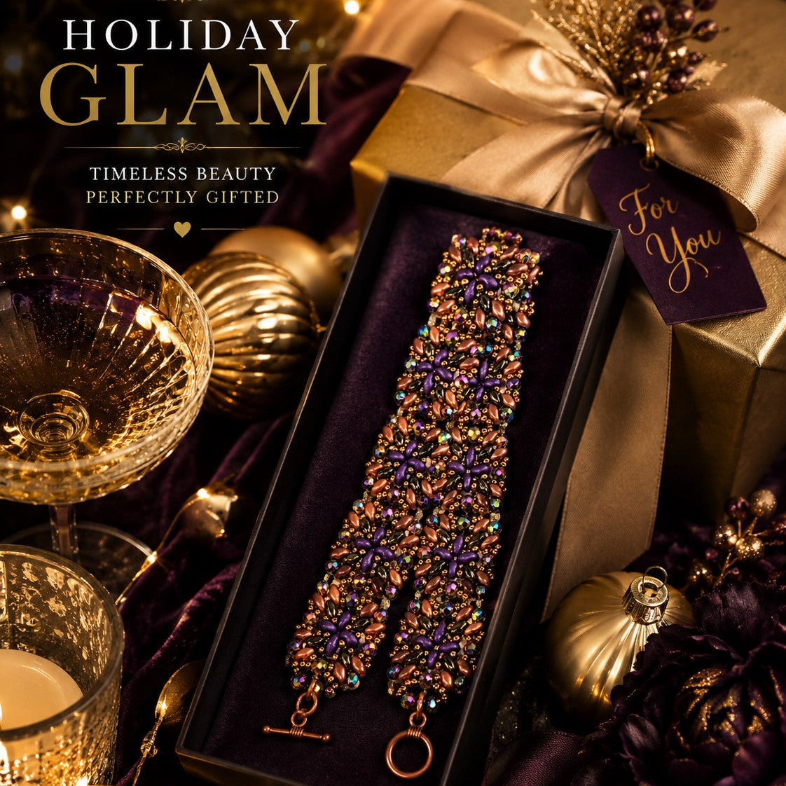 Handwoven Seed Bead Jewelry – Purple Bronze Boho Bracelet