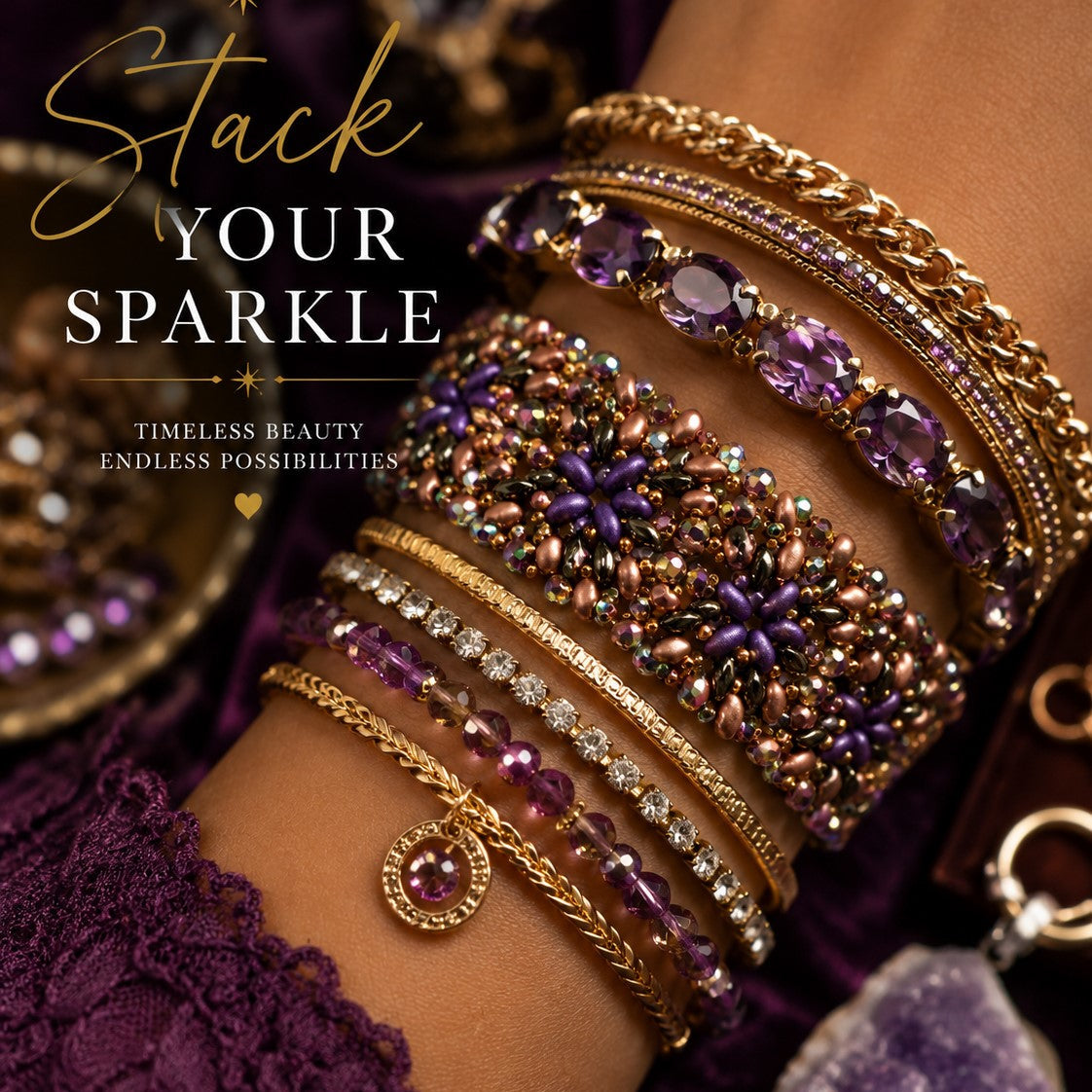 Handwoven Seed Bead Jewelry – Purple Bronze Boho Bracelet