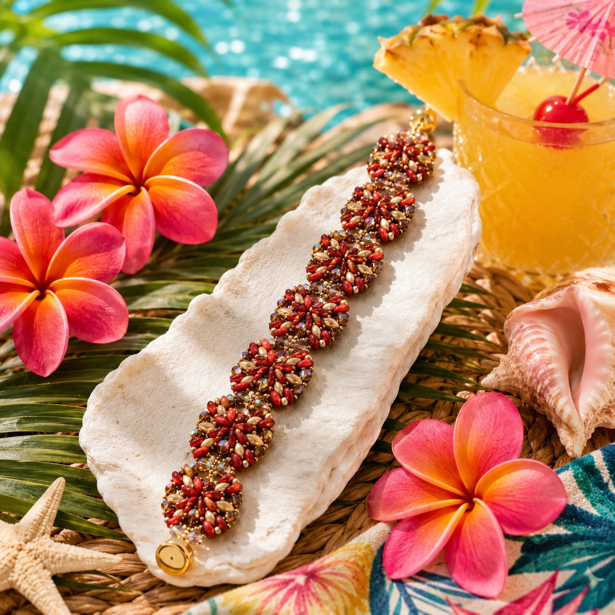 Red Gold Beaded Bracelet