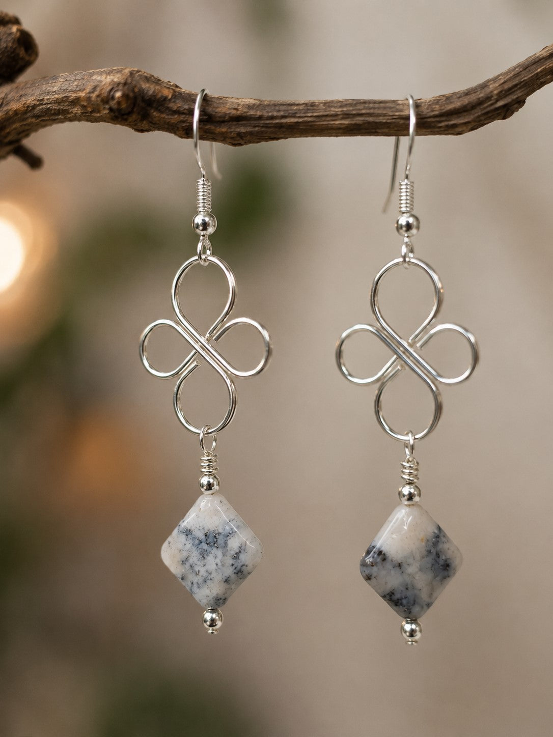 Amethyst Sage Agate Earrings, Handmade Silver Wire Earrings, Natural Stone Dangle Earrings, Artisan Jewelry Gift for Her