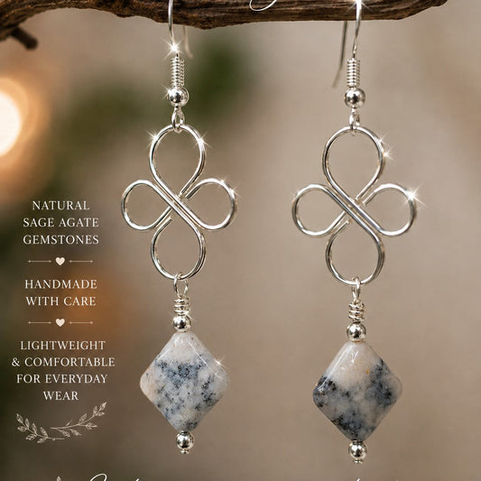 Amethyst Sage Agate Earrings, Handmade Silver Wire Earrings, Natural Stone Dangle Earrings, Artisan Jewelry Gift for Her