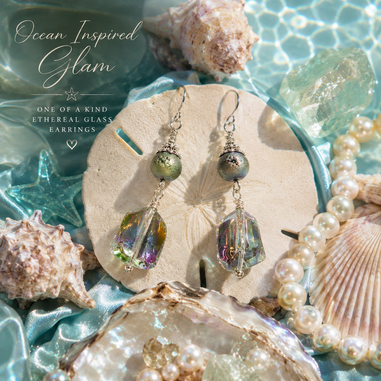 Iridescent Glass Drop Earrings | Handmade Artisan Dangle Earrings | Mermaidcore Jewelry | Ethereal Boho Earrings | Unique Gift for Her