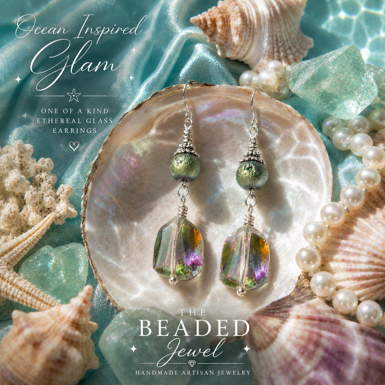 Iridescent Glass Drop Earrings | Handmade Artisan Dangle Earrings | Mermaidcore Jewelry | Ethereal Boho Earrings | Unique Gift for Her