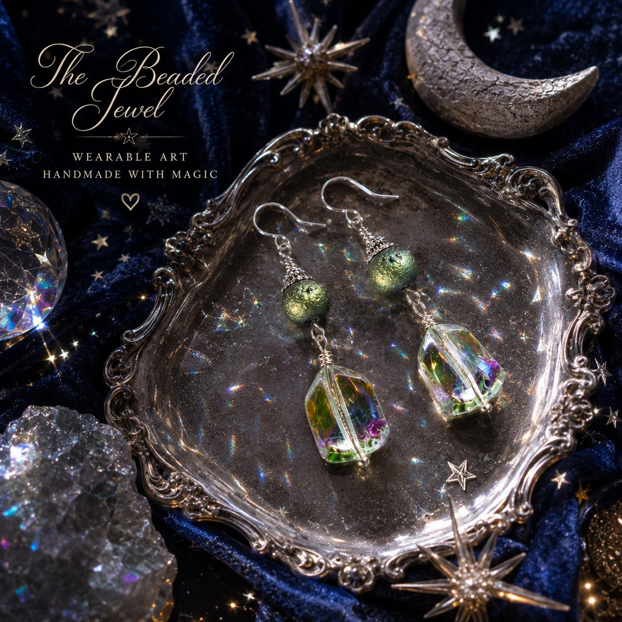 Iridescent Glass Drop Earrings | Handmade Artisan Dangle Earrings | Mermaidcore Jewelry | Ethereal Boho Earrings | Unique Gift for Her