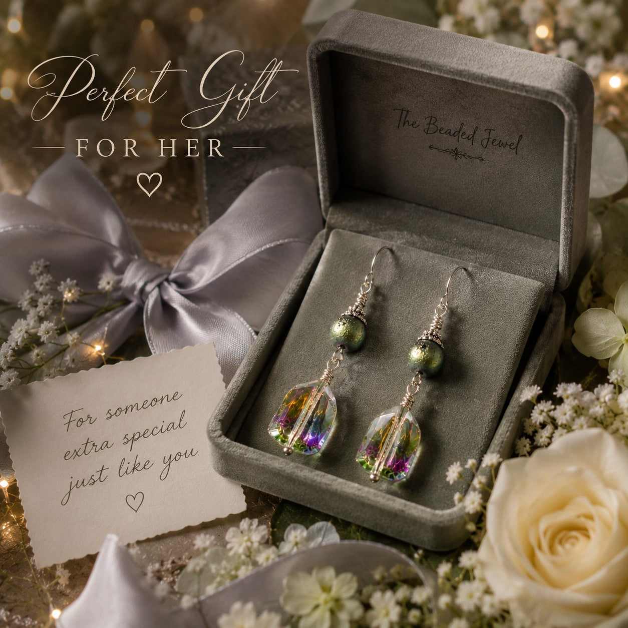 Iridescent Glass Drop Earrings | Handmade Artisan Dangle Earrings | Mermaidcore Jewelry | Ethereal Boho Earrings | Unique Gift for Her