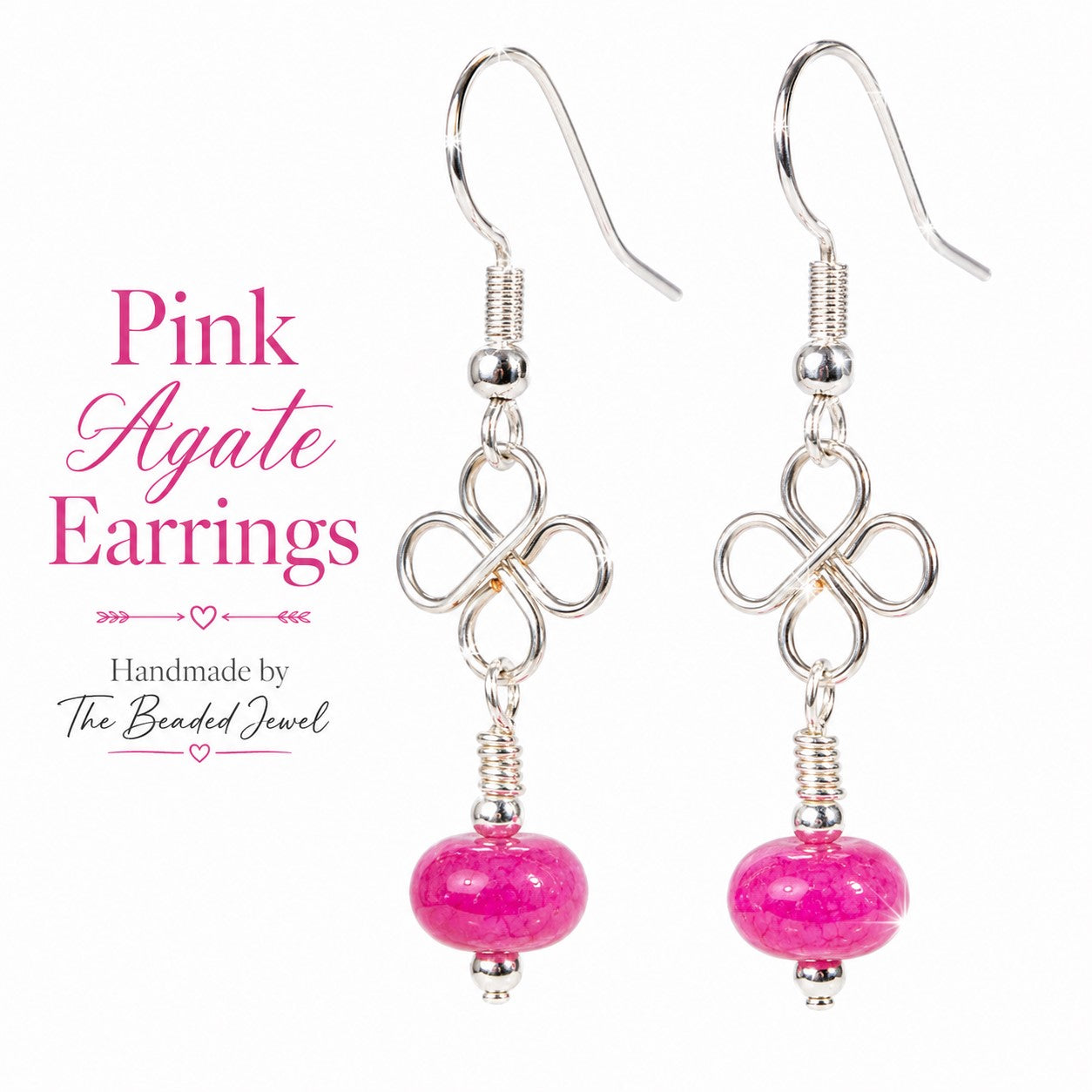 Lucky Clover and Pink Jade Dangle Earrings