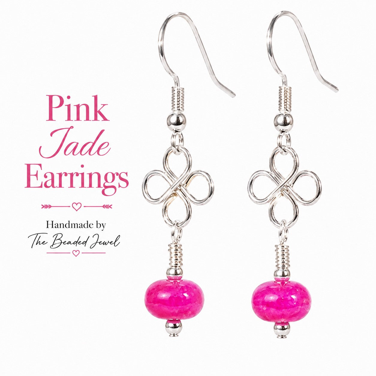 Lucky Clover and Pink Jade Dangle Earrings
