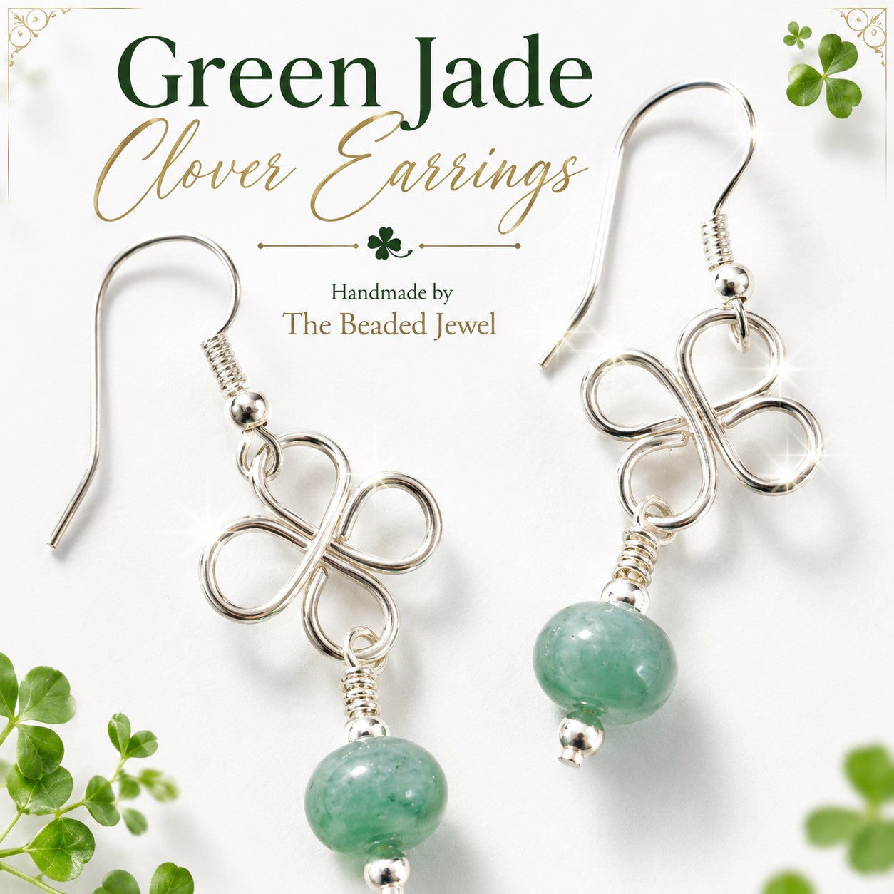 Green Jade Clover Earrings