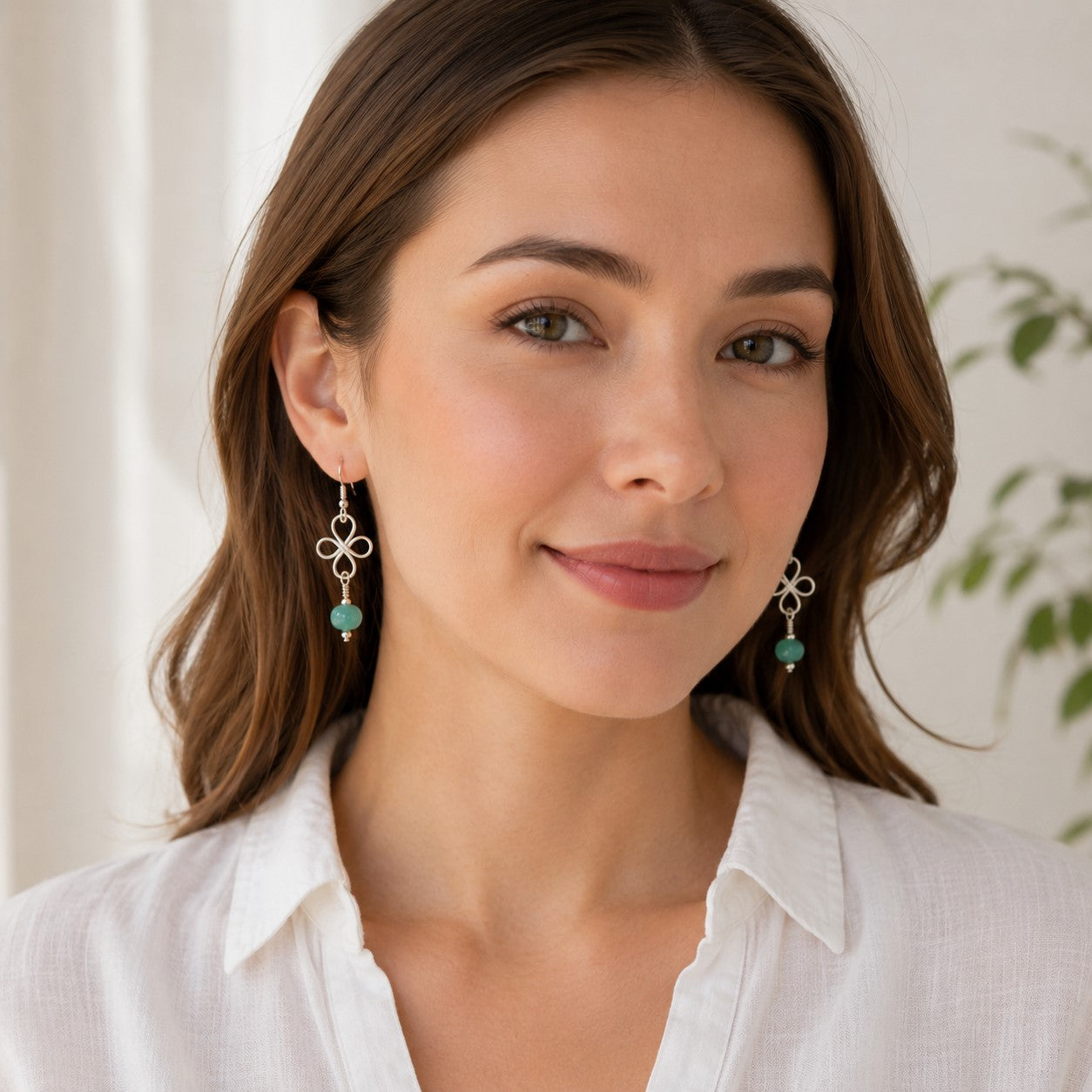 Green Jade Clover Earrings