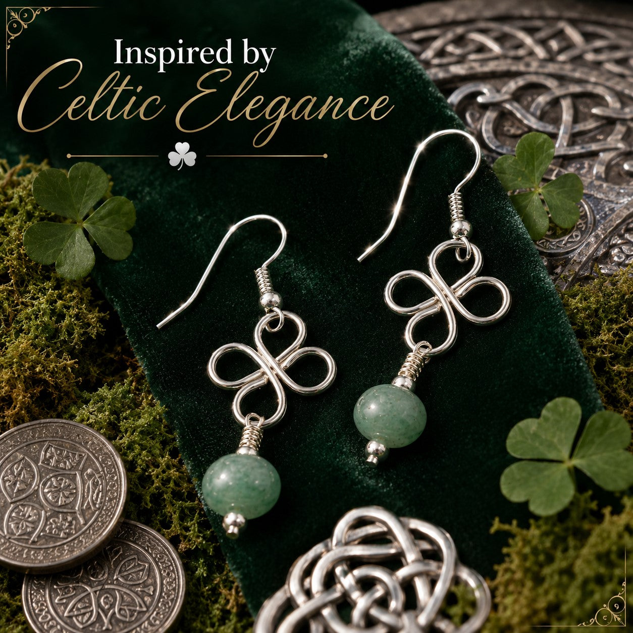 Green Jade Clover Earrings