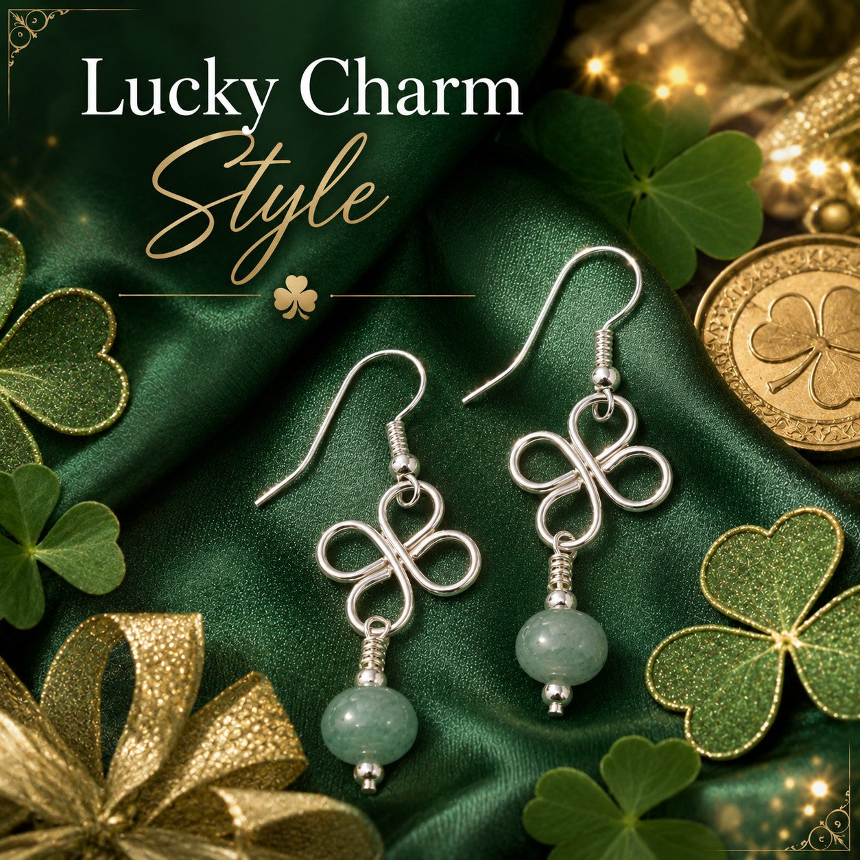 Green Jade Clover Earrings