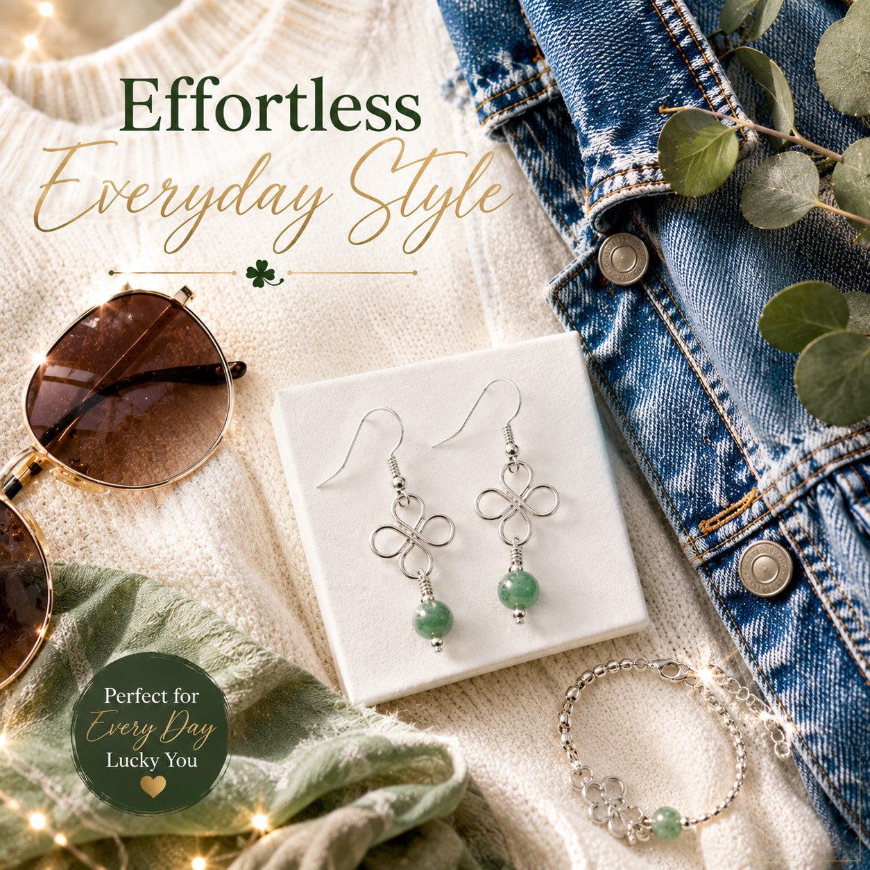 Green Jade Clover Earrings