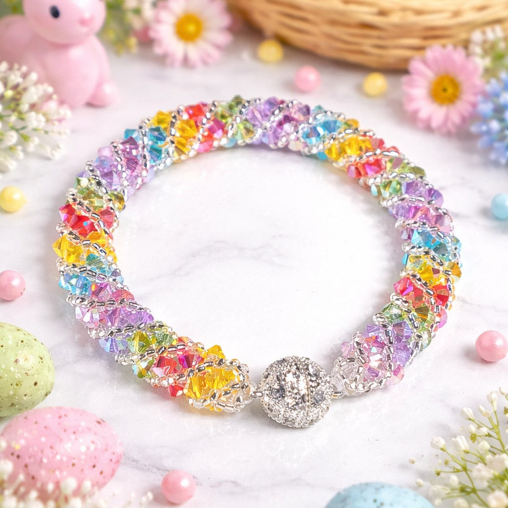 Rainbow Crystal Bracelet, Colorful Beaded Bracelet for Women, Multicolor Crystal Jewelry, Sparkly Handmade Bracelet Gift for Her, Easter