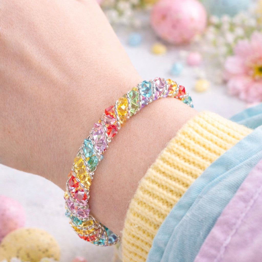 Rainbow Crystal Bracelet, Colorful Beaded Bracelet for Women, Multicolor Crystal Jewelry, Sparkly Handmade Bracelet Gift for Her, Easter