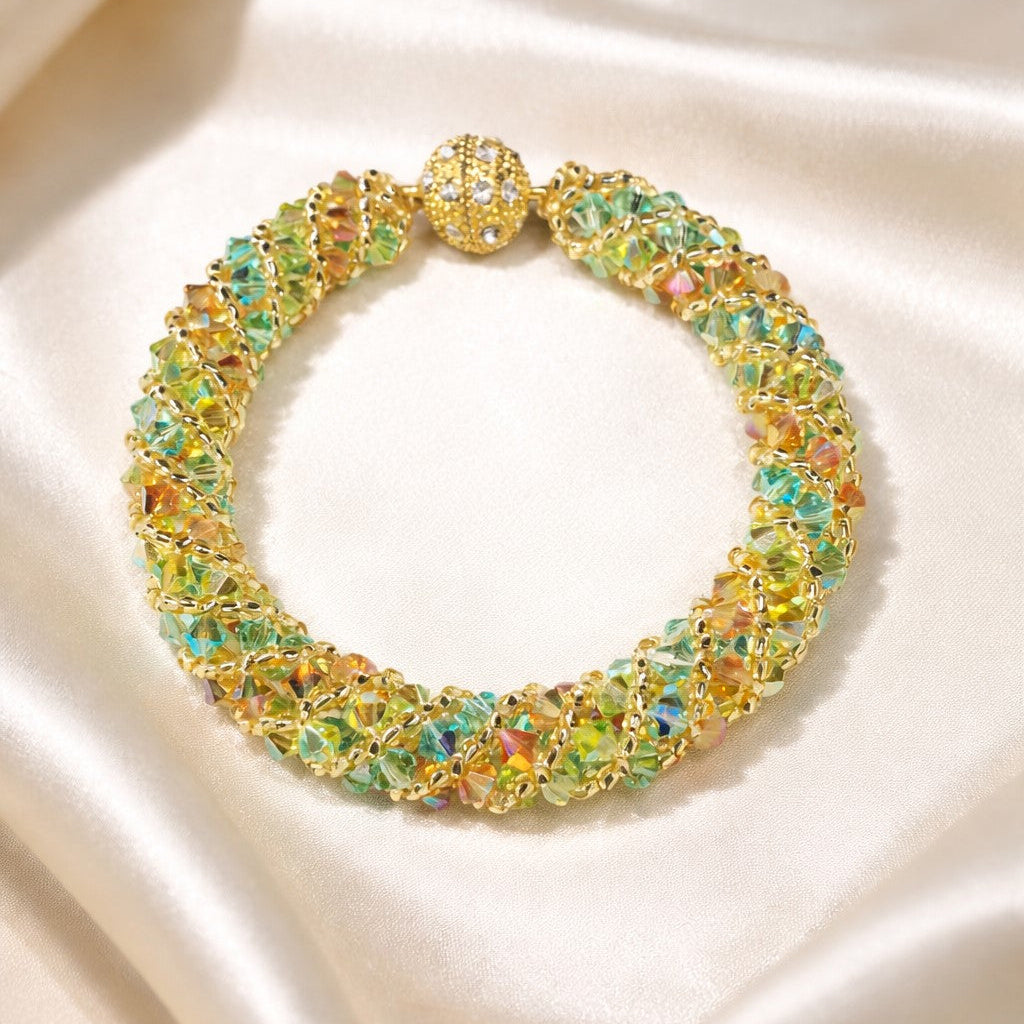 Multicolor Swarovski Beaded Bracelet, Luxury Sparkle Jewelry, Handmade Statement Bracelet, Gift for Her