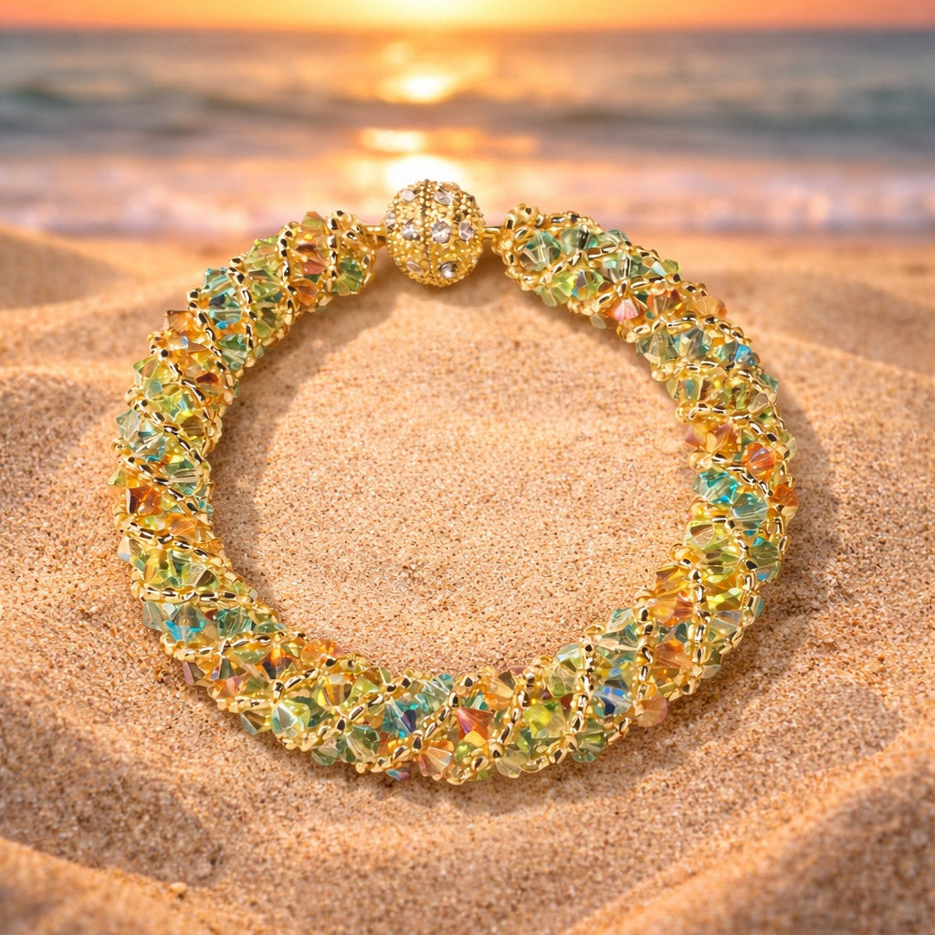 Multicolor Swarovski Beaded Bracelet, Luxury Sparkle Jewelry, Handmade Statement Bracelet, Gift for Her