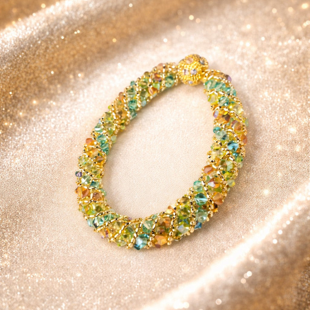 Multicolor Swarovski Beaded Bracelet, Luxury Sparkle Jewelry, Handmade Statement Bracelet, Gift for Her