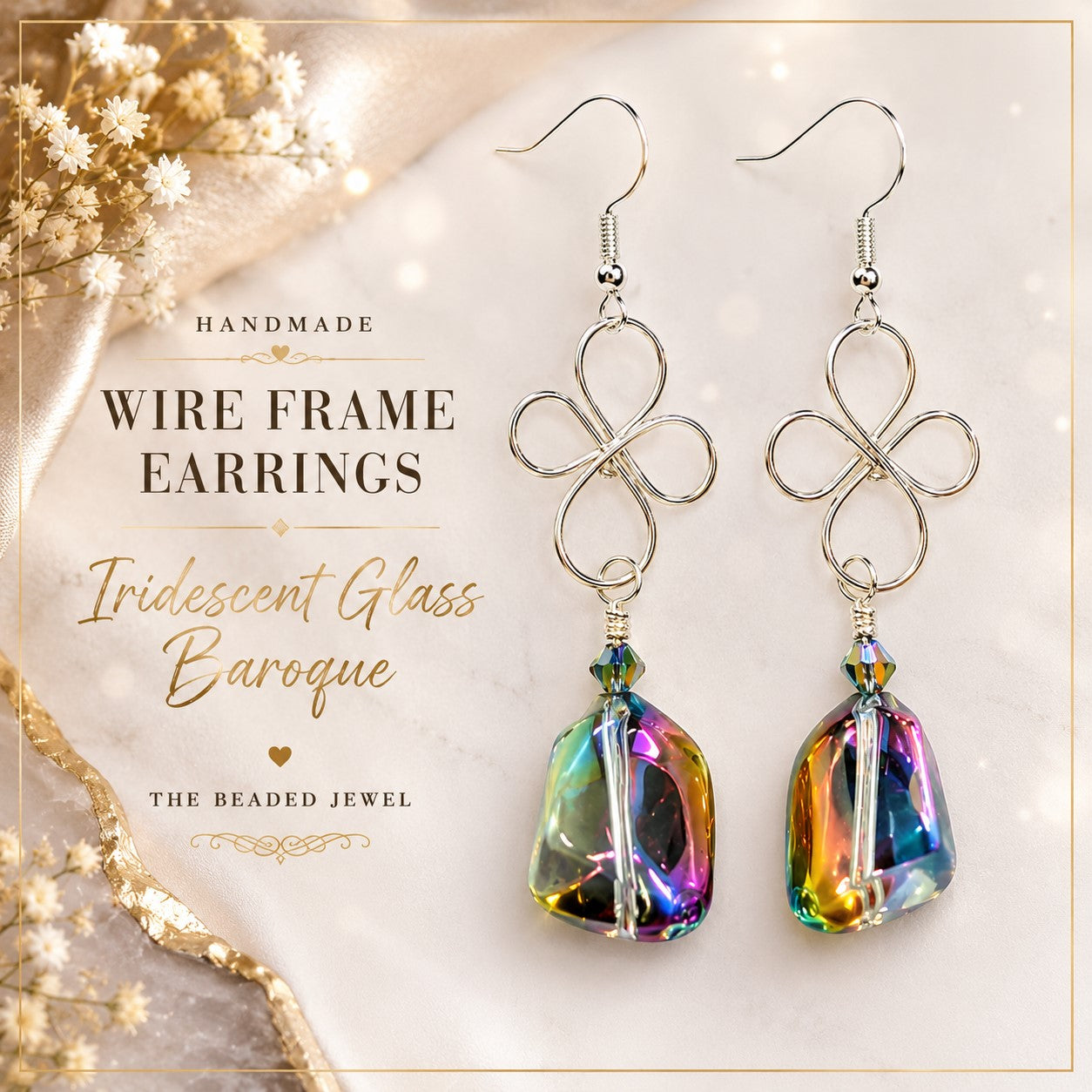Wire Rainbow Crystal Dangle Earrings • Iridescent Glass Earrings • Handmade Wire Wrapped Earrings • Colorful Statement Jewelry Gift for Her