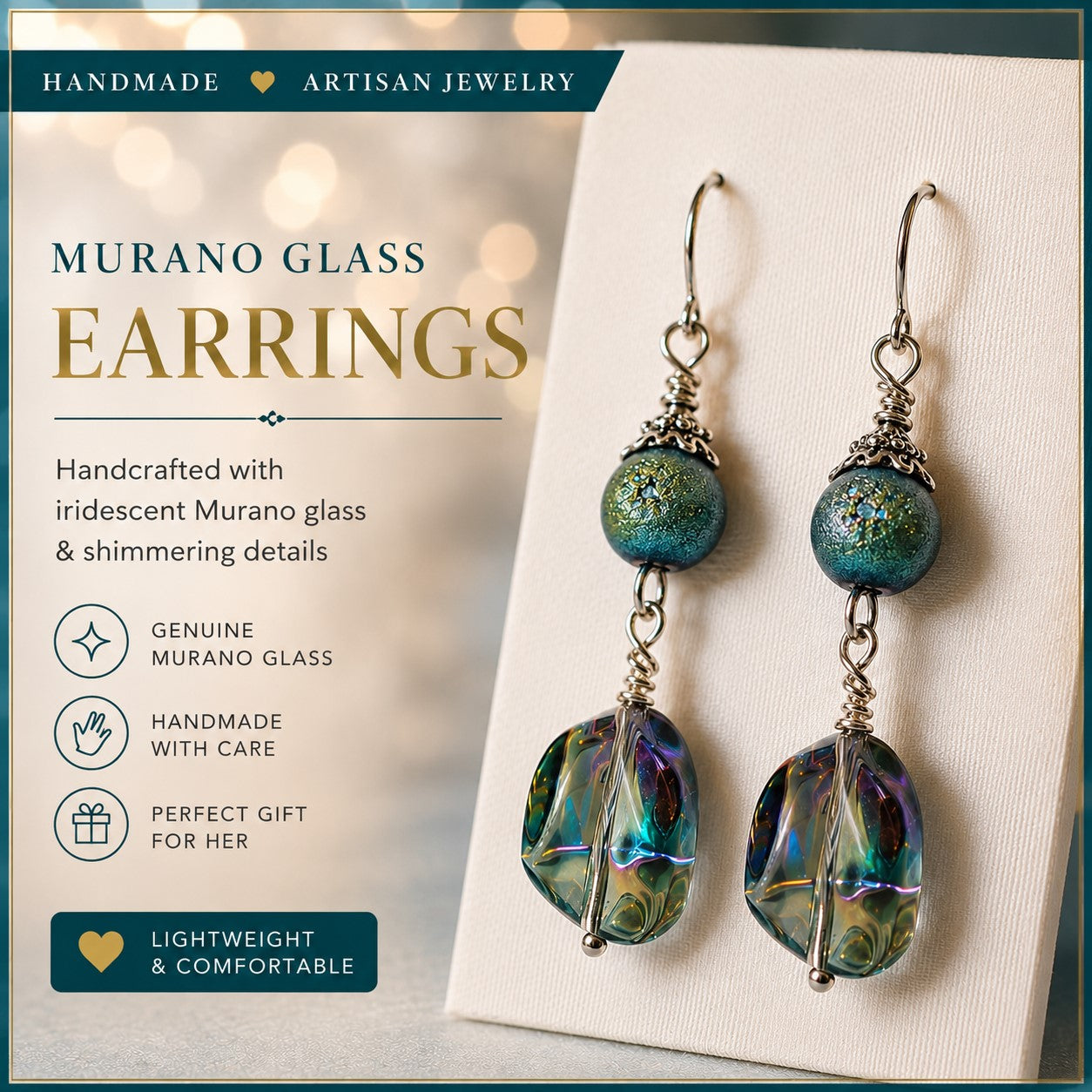 Iridescent Glass Drop Earrings | Handmade Artisan Dangle Earrings | Mermaidcore Jewelry | Ethereal Boho Earrings | Unique Gift for Her