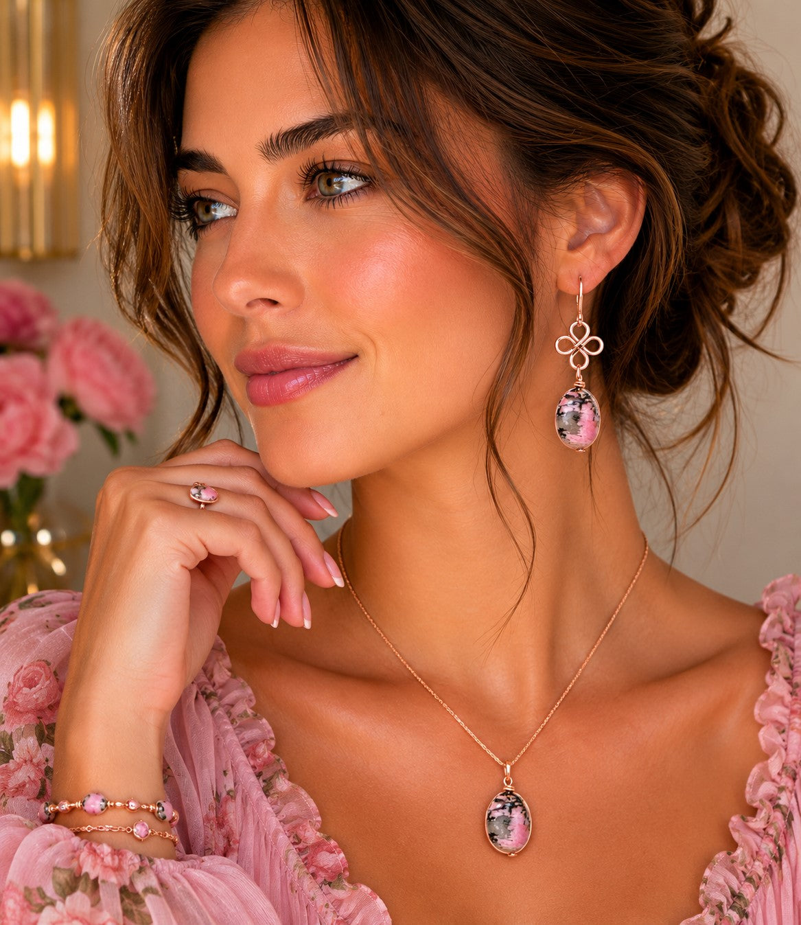 Handmade Rhodonite Earrings | Pink Gemstone Rose Gold Wire Wrapped Earrings | Natural Stone Dangle Earrings | Gift for Her