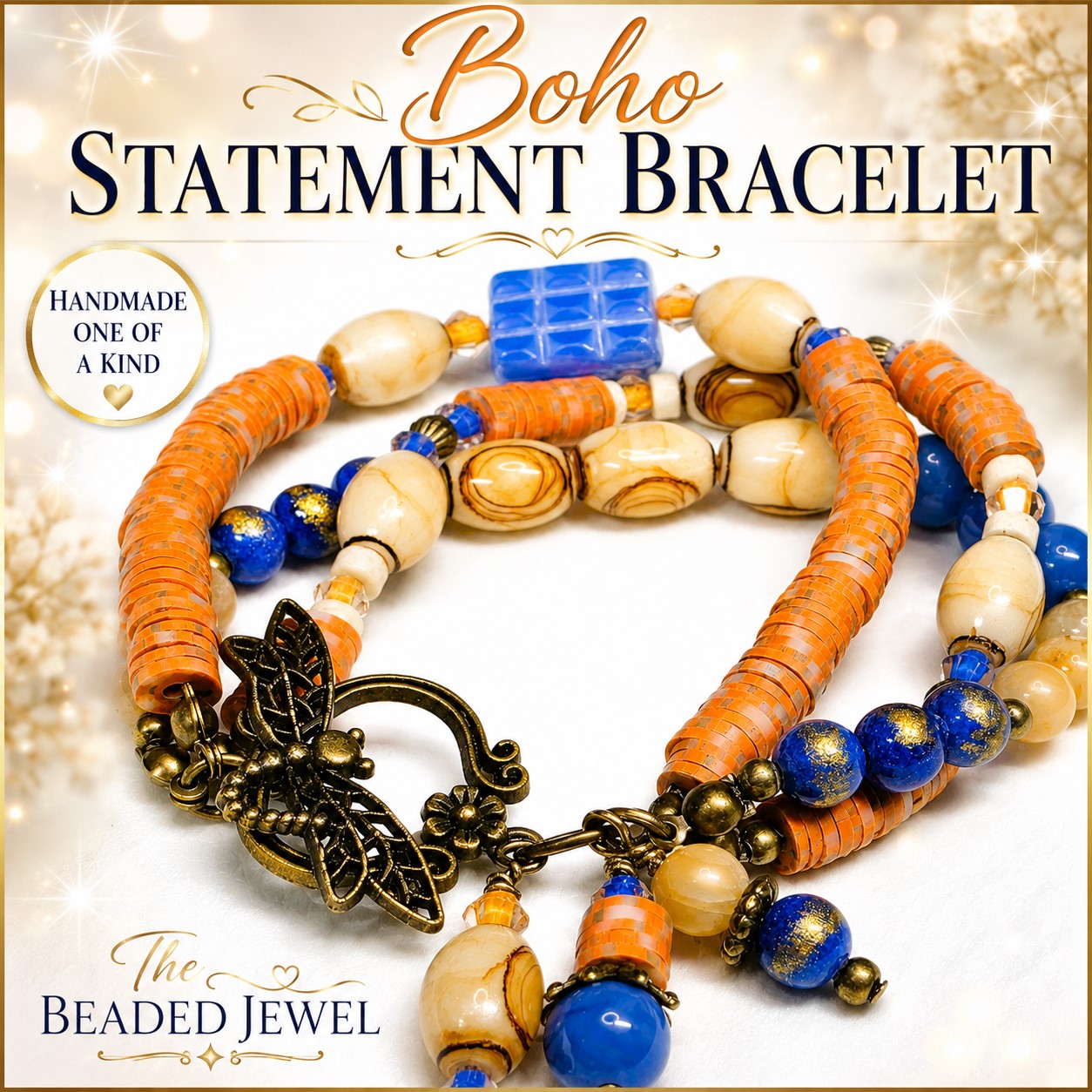Boho Orange Blue Wrap Bracelet