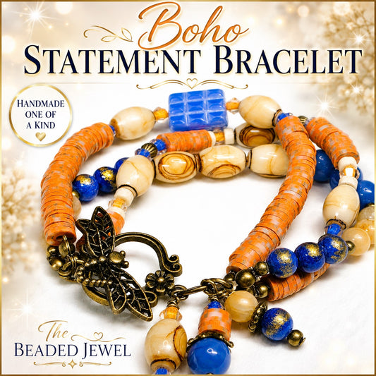Boho Orange Blue Wrap Bracelet