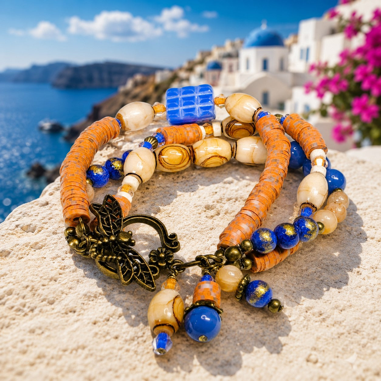 Boho Orange Blue Wrap Bracelet