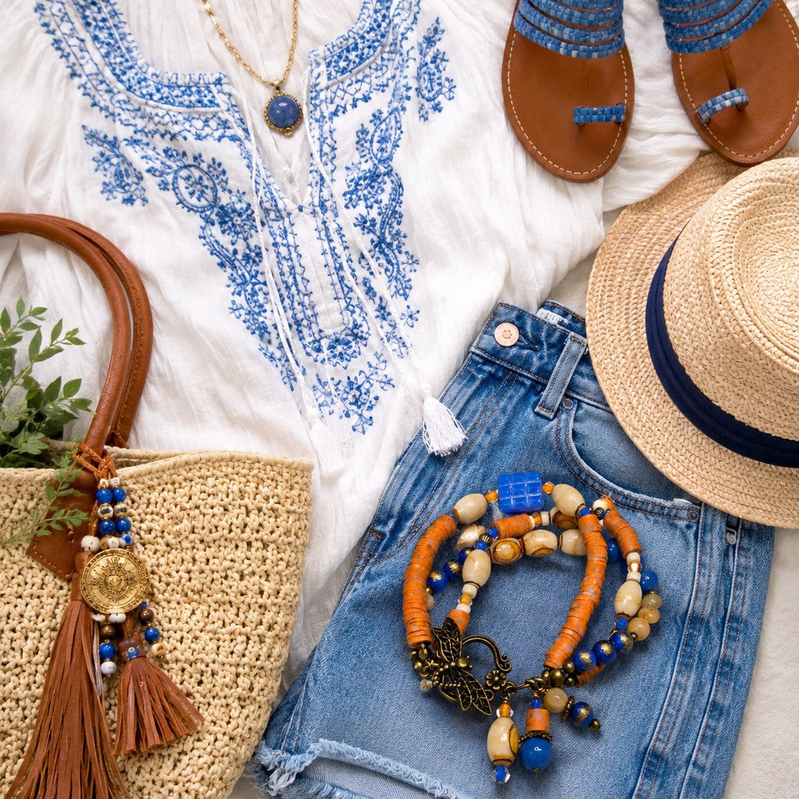 Boho Orange Blue Wrap Bracelet