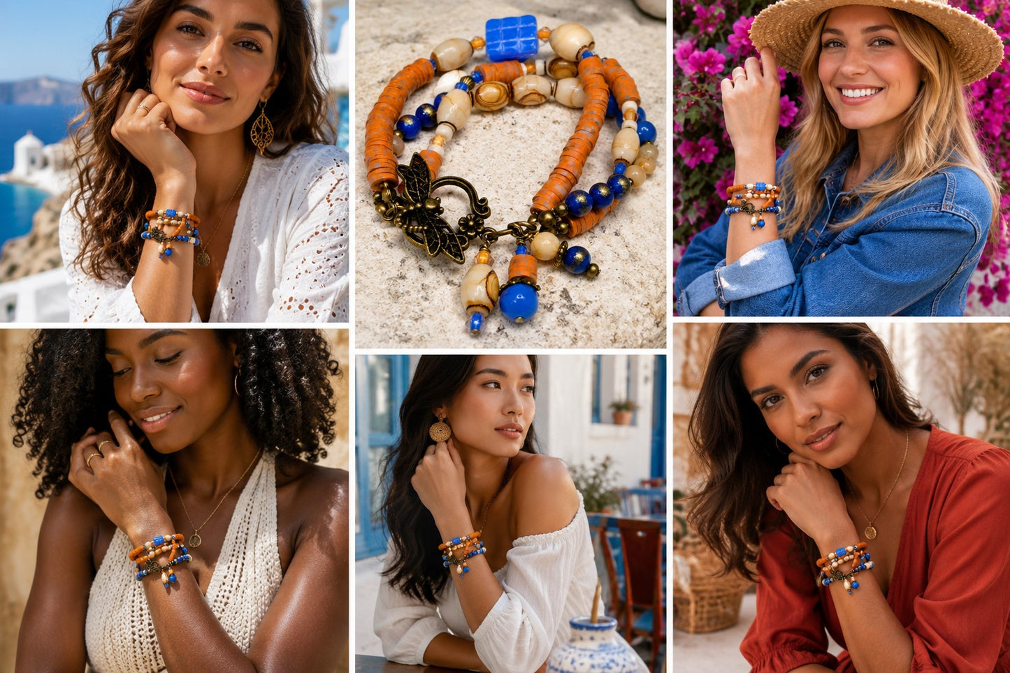 Boho Orange Blue Wrap Bracelet