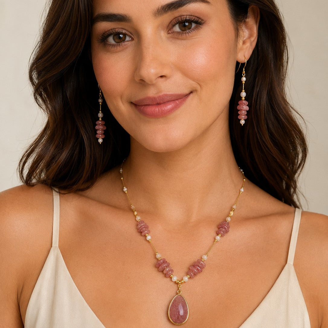 Strawberry Quartz Jewelry Necklace Set