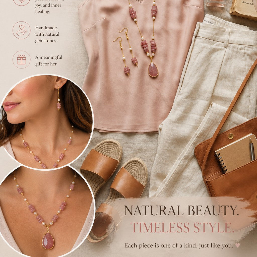 Strawberry Quartz Jewelry Necklace Set